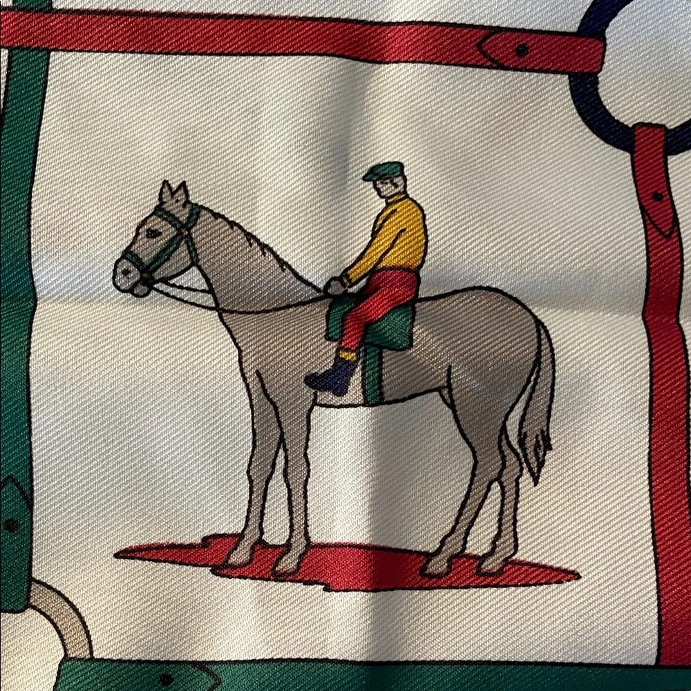 Vintage Multicolor Equestrian Horse Racing Square Italian Scarf - Picture 12 of 16